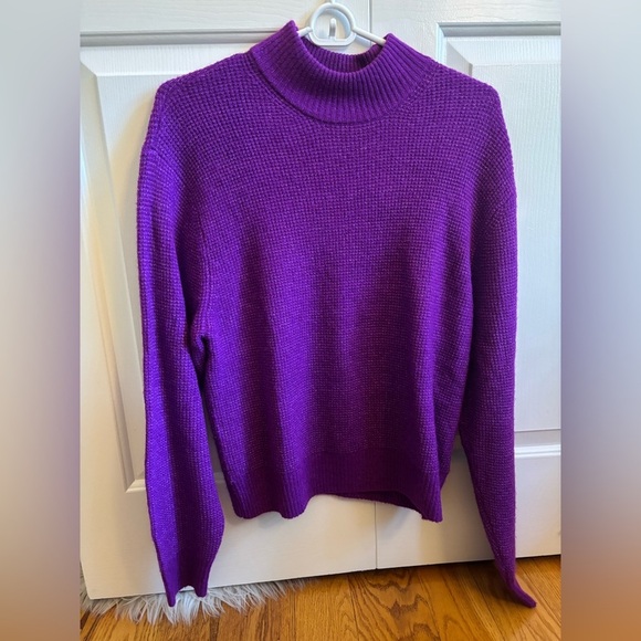 GAP Women’s Vibrant Purple Wool Mock Neck Waffle Knit Sweater size Small - Picture 9 of 11